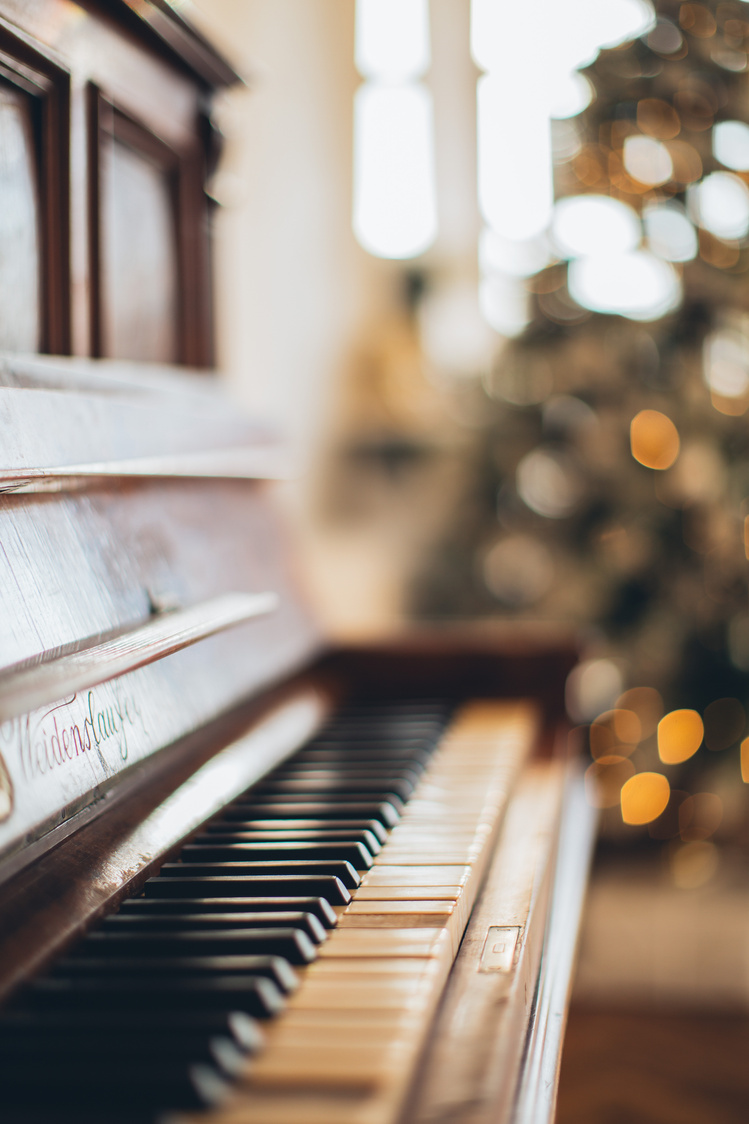 Brown Wooden Piano in Close Up Shot